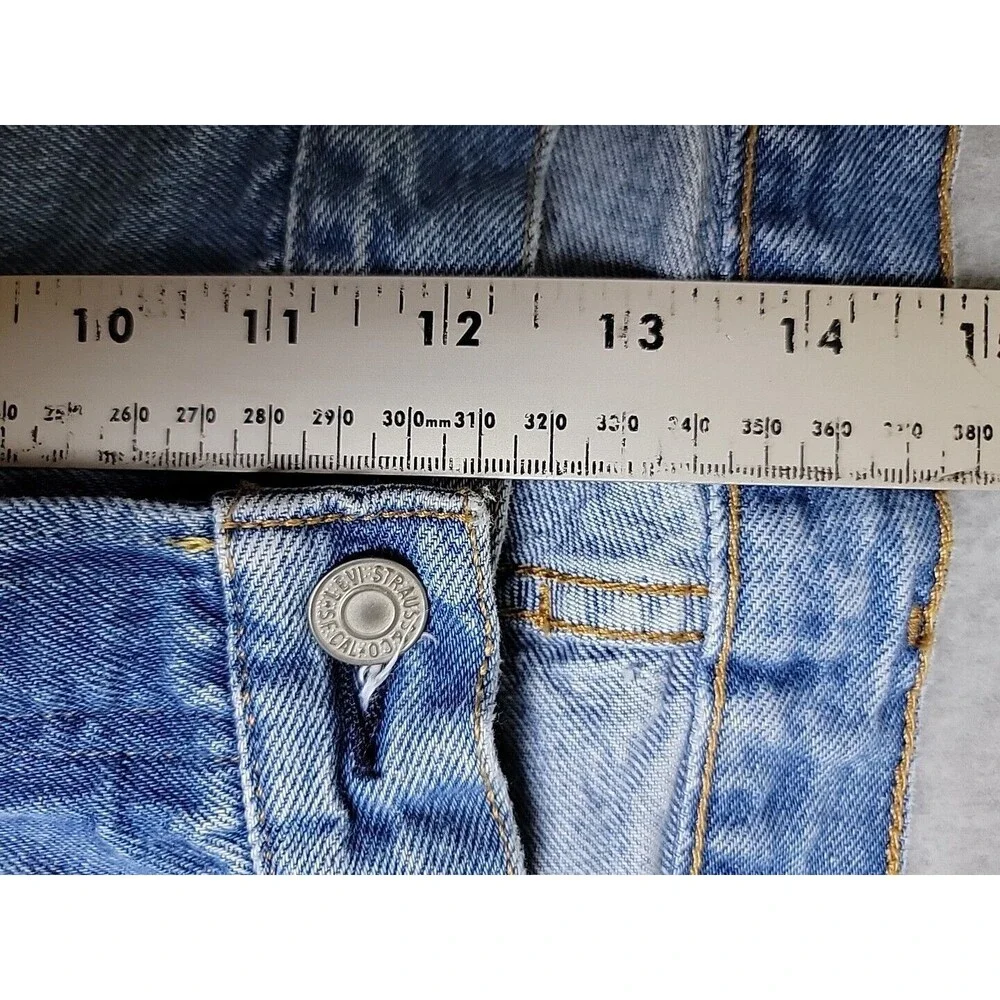 Levis 501 Jeans Womens 18P Short 40x24‎ Blue Button Fly Cotton Frayed Distressed